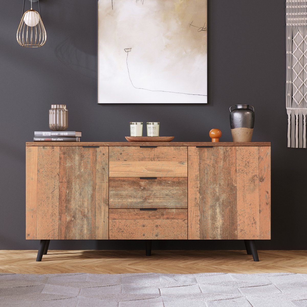 Pugsdrly Dressoir tv-kast met verstelbare planken, ladekast, verticale kast, opbergkast, d