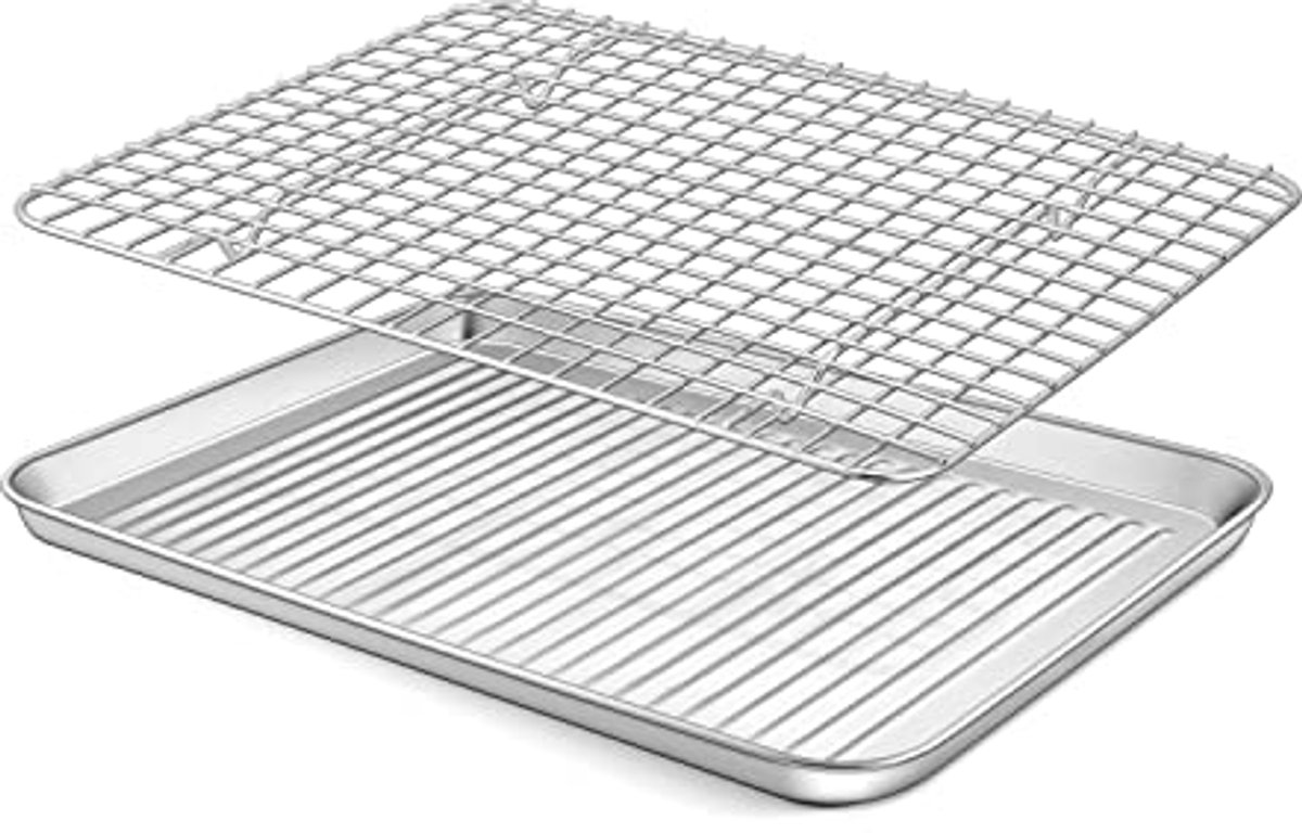 Bakplaat met Afkoelrooster Roestvrij Staal Vaatwasmachinebestendig 31 x 24 x 2 5 cm