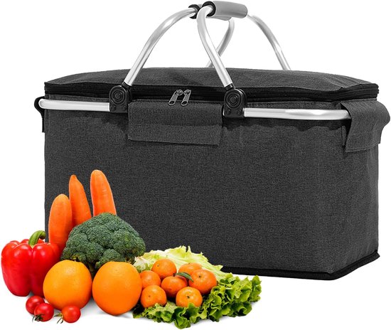Vouwbare Winkelmand met Deksel - Winkelmand met Koelfunctie en Geïsoleerd Aluminium Legerings Vouwframe met Handvat voor Winkelen - Picknick - Reis