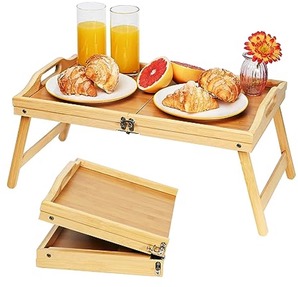 Vouwbare Bamboe Bedtafel met Handvatten voor Ontbijt en Werk