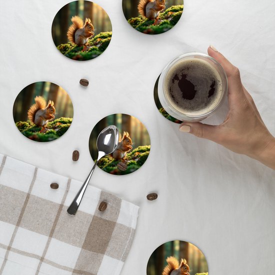 Sous-verres de verre ronds - Motifs écureuil, noix et herbe - 10 x 10 cm - Lot de 6