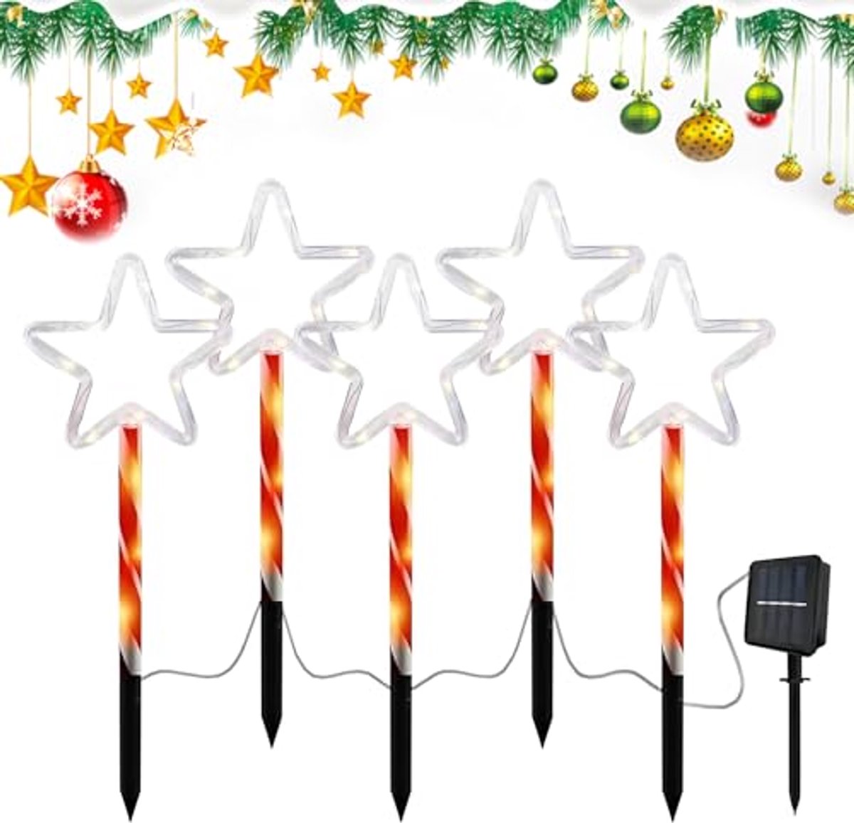 Solar-Powered Christmas Path Lights - 5 LED Lights for Garden and Outdoor Use