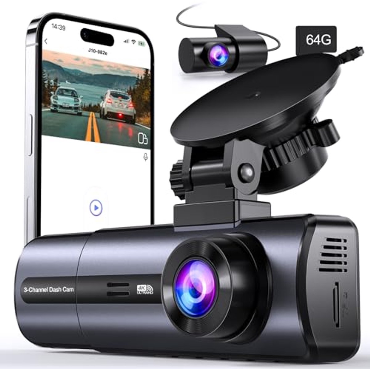 Dashcam 3-kanaals 1080P voor en binnen met auto