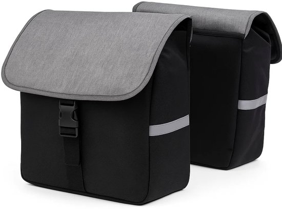 CUHOC Dubbele Fietstas 40L 600d - Waterdicht - Grijs/Zwart - 2x20L - Stevig Kliksysteem - Fietstassen Elektrische Fietsen - Reflecterende Strepen