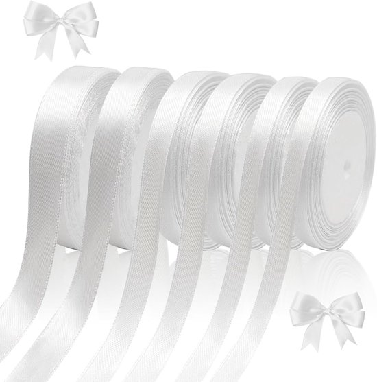 Ruban satin Wit - 22 m - Ruban cadeau - 6/10/15/20 mm de large - Mariage - Ruban décoratif pour Doop - Décoration d'anniversaire - Coffret cadeau