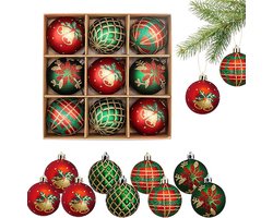 9 stuks kerstballen hangers - 6 cm kerstbal decoratie - Kerstboom hangballen - Voor kerstfeesten, bruiloften en vakantiehuis decoratie (Rood en groen)
