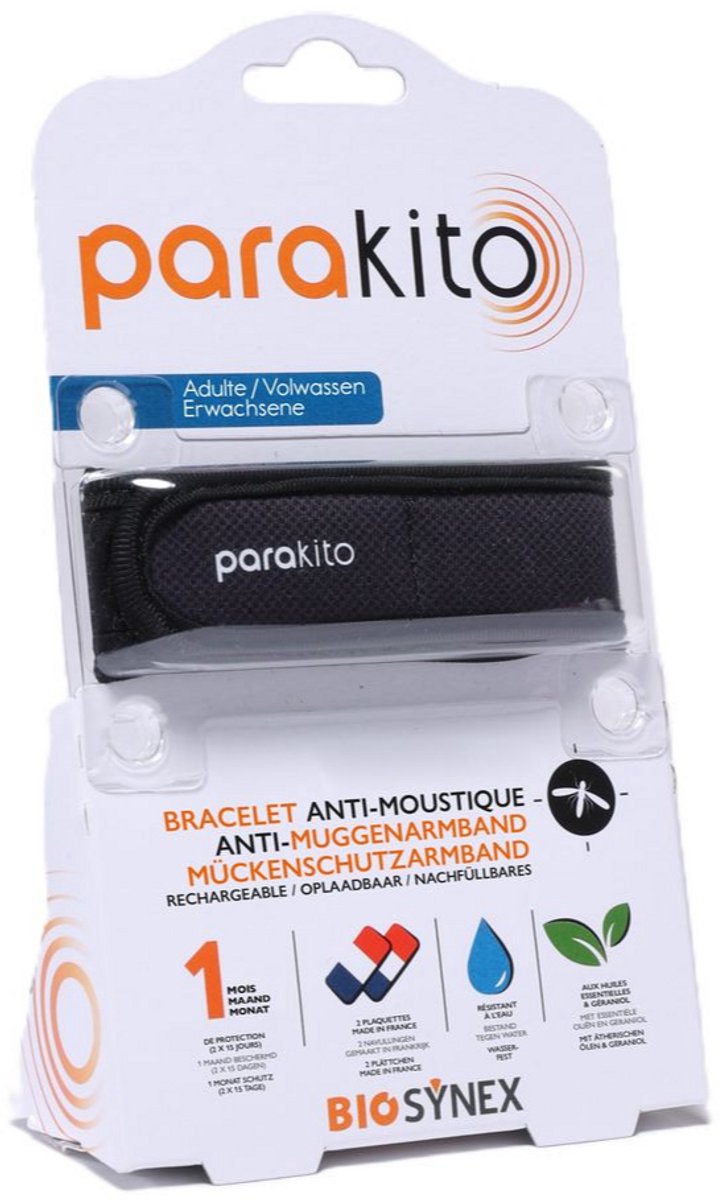 Para'kito - Anti Muggen armband - Zwart - Hervulbaar - Volwassenen - Anti insect - Herbruikbare Anti Muggen Armband