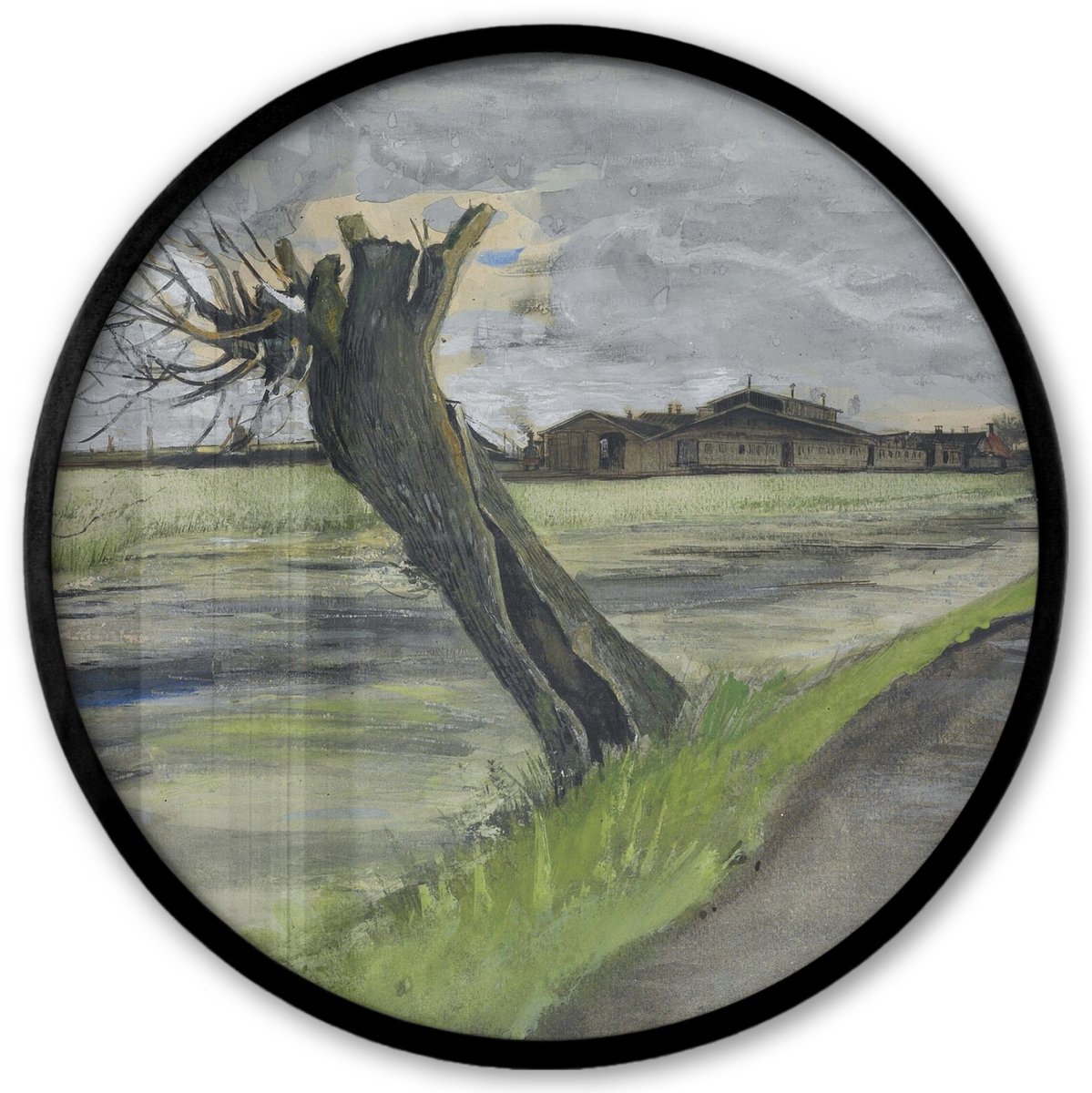 FrameYourWall Poster in lijst Rond - Fotolijst 40x40 cm - Posters - Knotwilg - Vincent van Gogh - Ronde posterlijst zwart - Decoratie - Wanddecoratie woonkamer - Muurdecoratie slaapkamer Multicolor