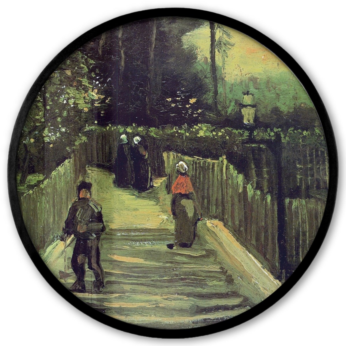 FrameYourWall Poster in lijst Rond - Fotolijst 40x40 cm - Posters - Hellend pad in Montmartre - Vincent van Gogh - Ronde posterlijst zwart - Decoratie - Wanddecoratie woonkamer - Muurdecoratie slaapkamer Multicolor