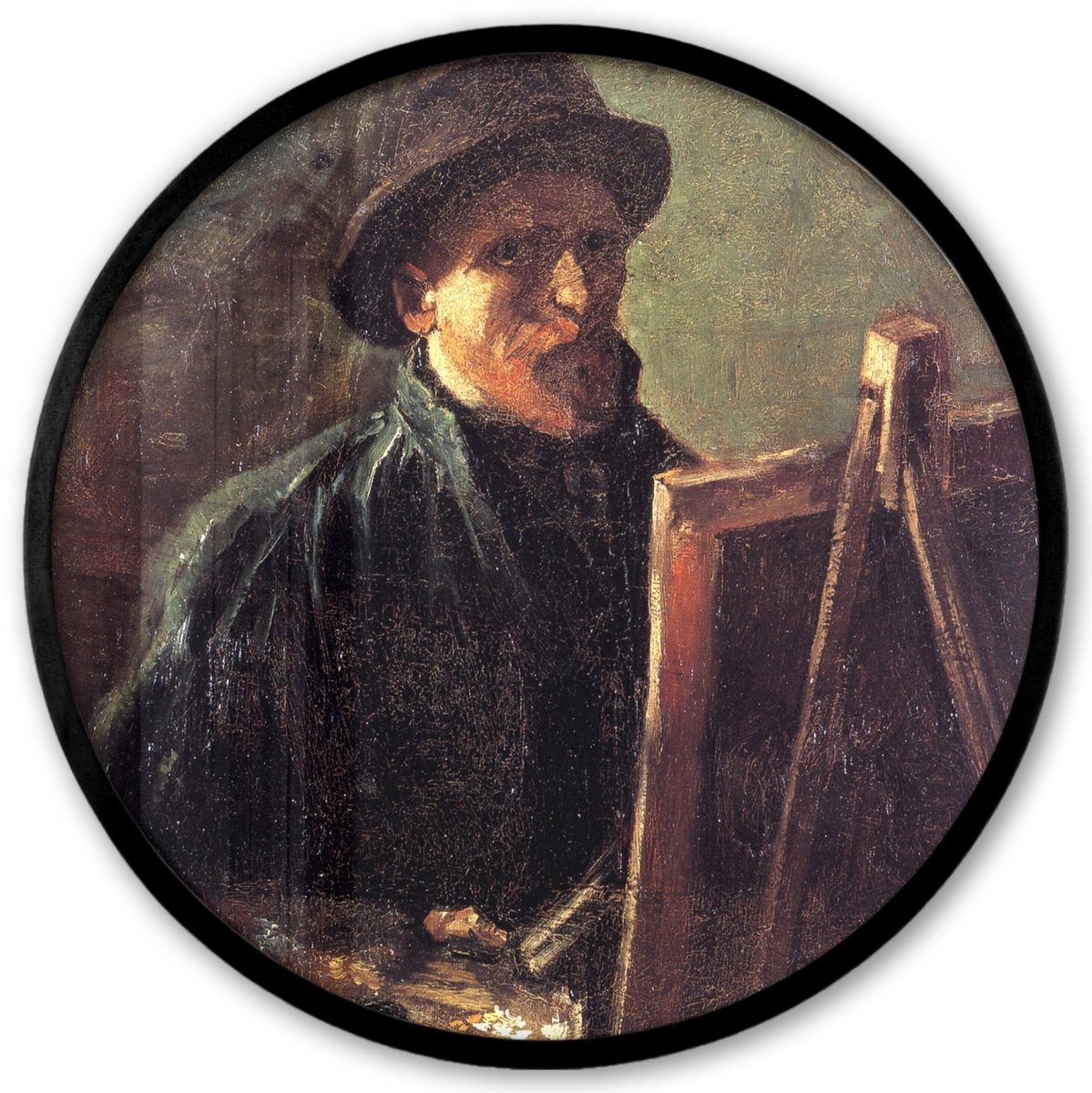 FrameYourWall Poster in lijst Rond - Fotolijst 40x40 cm - Posters - Zelfportret als schilder - Vincent van Gogh - Ronde posterlijst zwart - Decoratie - Wanddecoratie woonkamer - Muurdecoratie slaapkamer Multicolor