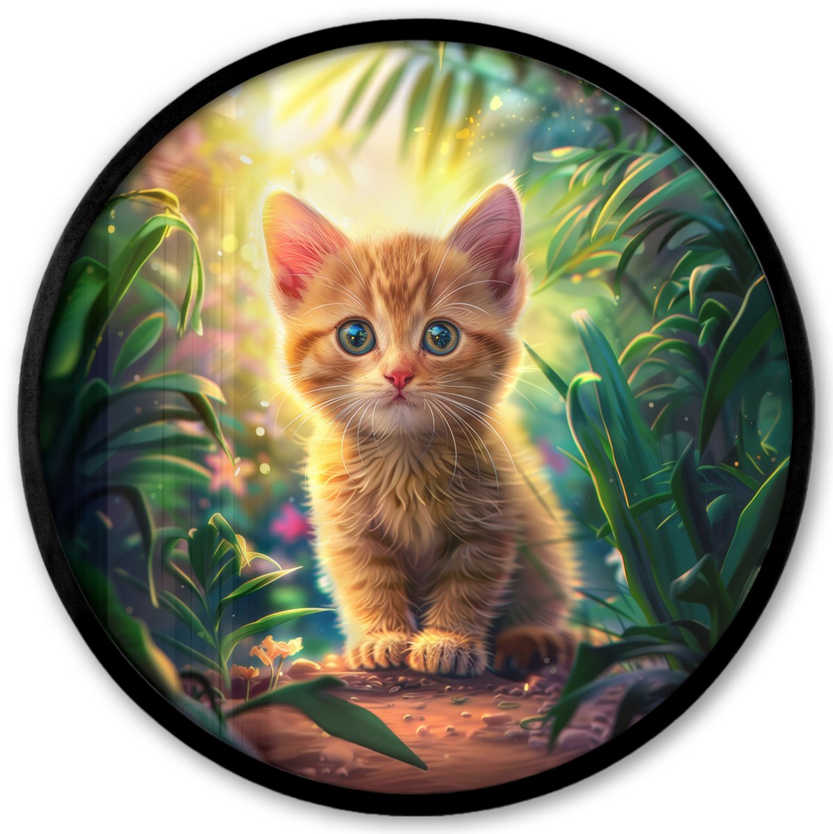 FrameYourWall Poster in lijst Rond - Fotolijst 40x40 cm - Posters - Kat - Huisdier - Natuur - Ronde posterlijst zwart - Decoratie - Wanddecoratie woonkamer - Muurdecoratie slaapkamer