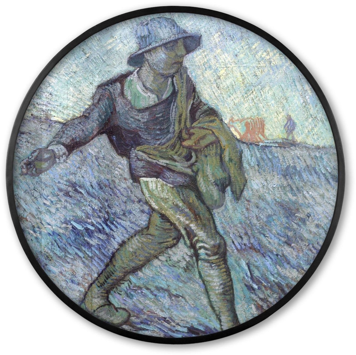 FrameYourWall Poster in lijst Rond - Fotolijst 80x80 cm - Posters - De zaaier (naar Millet) - Vincent van Gogh - Ronde posterlijst zwart - Decoratie - Wanddecoratie woonkamer - Muurdecoratie slaapkamer Multicolor