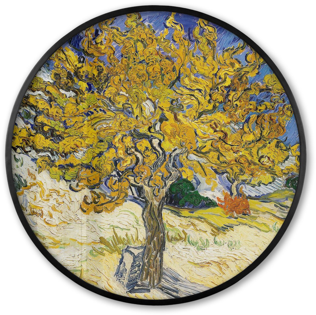FrameYourWall Poster in lijst Rond - Fotolijst 80x80 cm - Posters - Moerbeiboom - Vincent van Gogh - Ronde posterlijst zwart - Decoratie - Wanddecoratie woonkamer - Muurdecoratie slaapkamer Multicolor