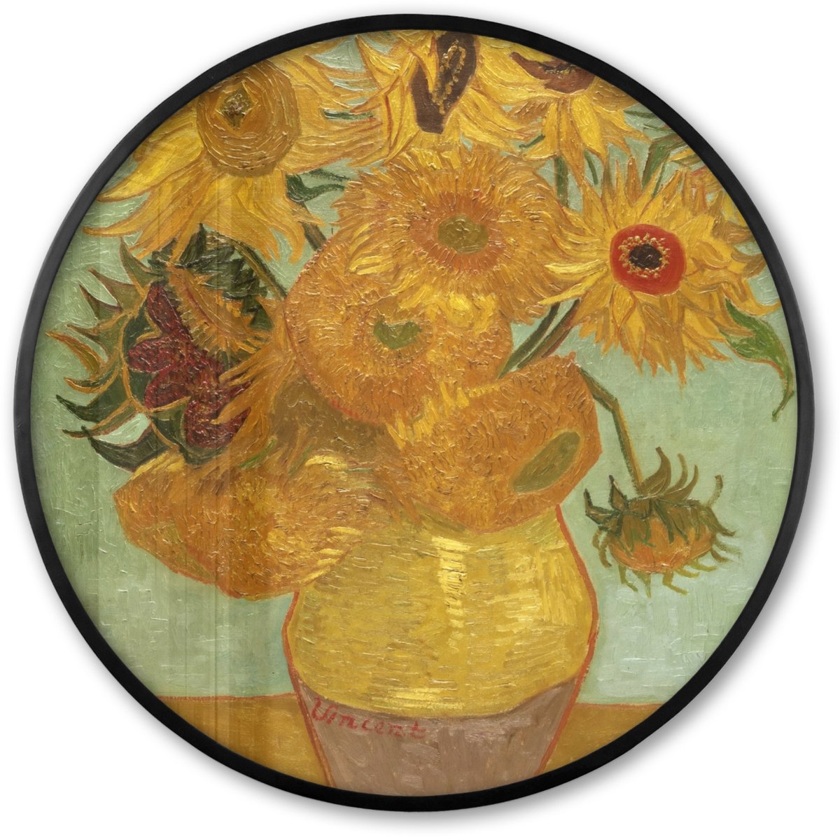 FrameYourWall Poster in lijst Rond - Fotolijst 80x80 cm - Posters - Zonnebloemen - Vincent van Gogh - Ronde posterlijst zwart - Decoratie - Wanddecoratie woonkamer - Muurdecoratie slaapkamer
