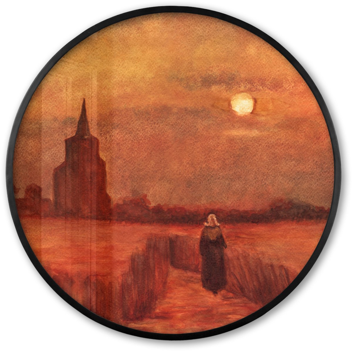 FrameYourWall Poster in lijst Rond - Fotolijst 60x60 cm - Posters - De oude toren op de gebieden - Vincent van Gogh - Ronde posterlijst zwart - Decoratie - Wanddecoratie woonkamer - Muurdecoratie slaapkamer Multicolor