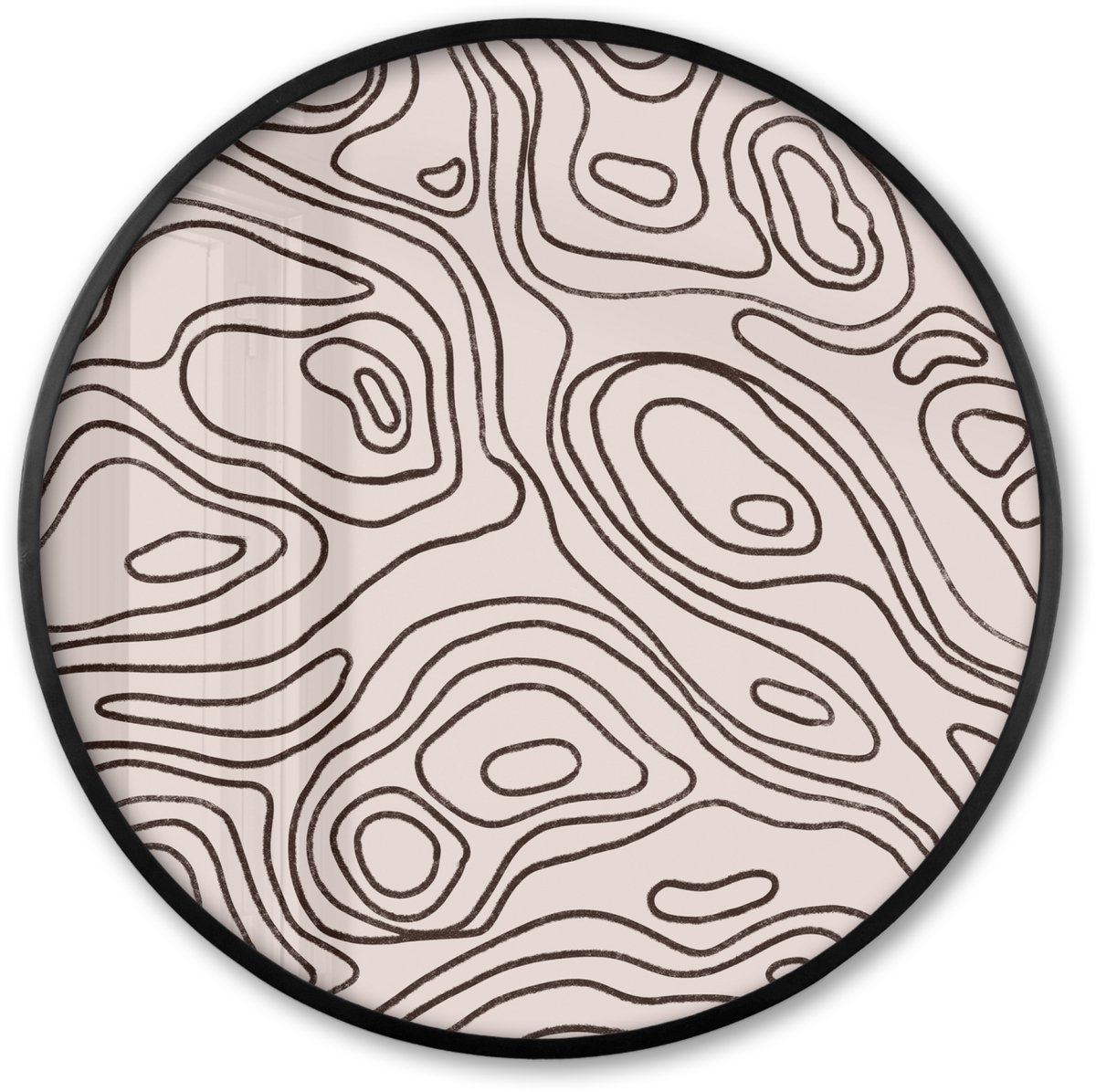 FrameYourWall Poster in lijst Rond - Fotolijst 80x80 cm - Posters - Kunst - Lijnen - Beige - Zwart - Ronde posterlijst zwart - Decoratie - Wanddecoratie woonkamer - Muurdecoratie slaapkamer