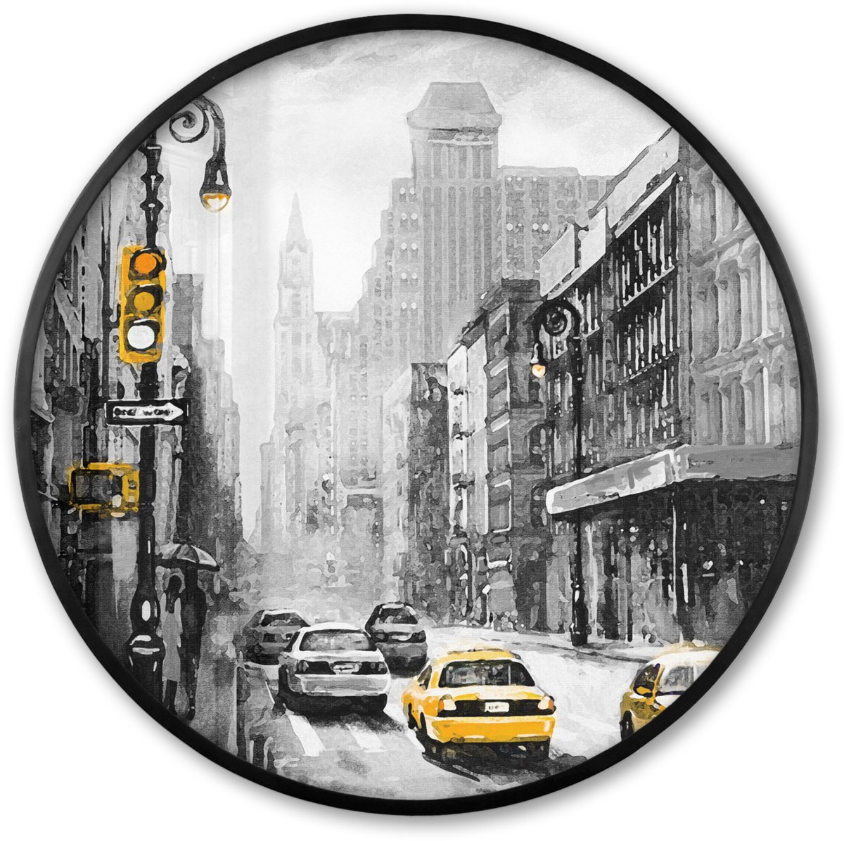 FrameYourWall Poster in lijst Rond - Fotolijst 60x60 cm - Posters - Schilderij - Olieverf - Stad - Auto - Ronde posterlijst zwart - Decoratie - Wanddecoratie woonkamer - Muurdecoratie slaapkamer Multicolor