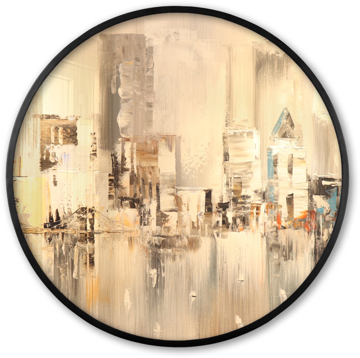 FrameYourWall Poster in lijst Rond - Fotolijst 60x60 cm - Posters - Schilderij - Olieverf - Abstract - Skyline - Ronde posterlijst zwart - Decoratie - Wanddecoratie woonkamer - Muurdecoratie slaapkamer Multicolor