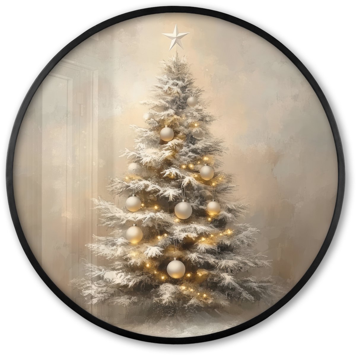FrameYourWall Poster in lijst Rond - Fotolijst 80x80 cm - Posters - Kerst - kerstboom - Sneeuw - Art - Ronde posterlijst zwart - Decoratie - Wanddecoratie woonkamer - Muurdecoratie slaapkamer - Kerstversiering - Kerstdecoratie voor binnen - Kerstmis