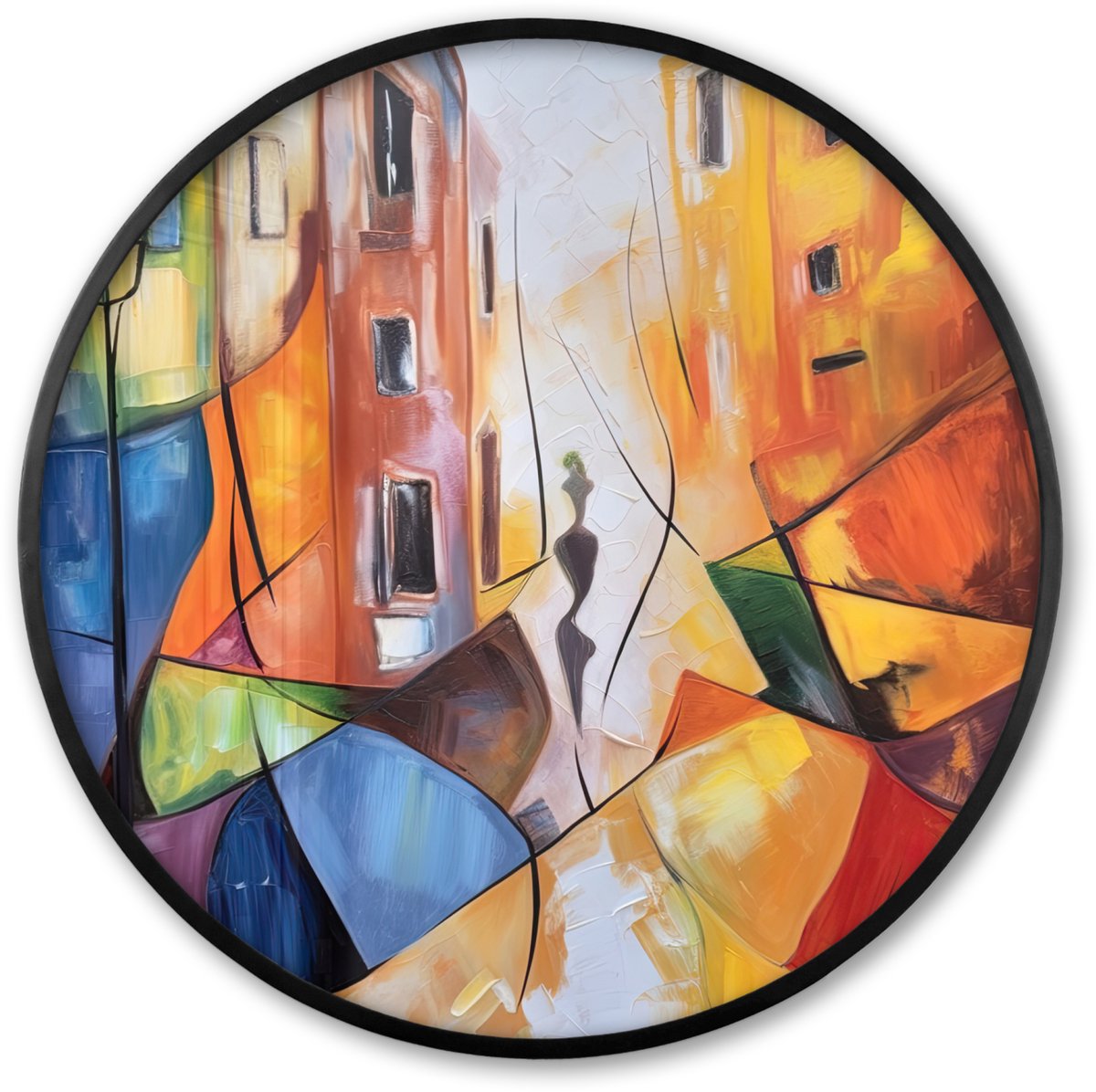 FrameYourWall Poster in lijst Rond - Fotolijst 60x60 cm - Posters - Abstract - Kunst - Schilderij - Kleuren - Ronde posterlijst zwart - Decoratie - Wanddecoratie woonkamer - Muurdecoratie slaapkamer