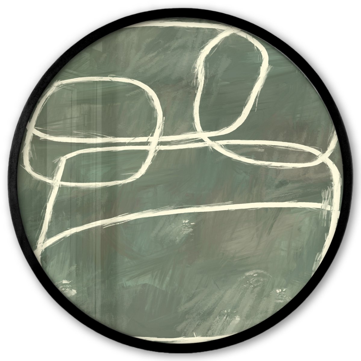 FrameYourWall Poster in lijst Rond - Fotolijst 40x40 cm - Posters - Abstract - Groen - Kunst - Modern - Ronde posterlijst zwart - Decoratie - Wanddecoratie woonkamer - Muurdecoratie slaapkamer