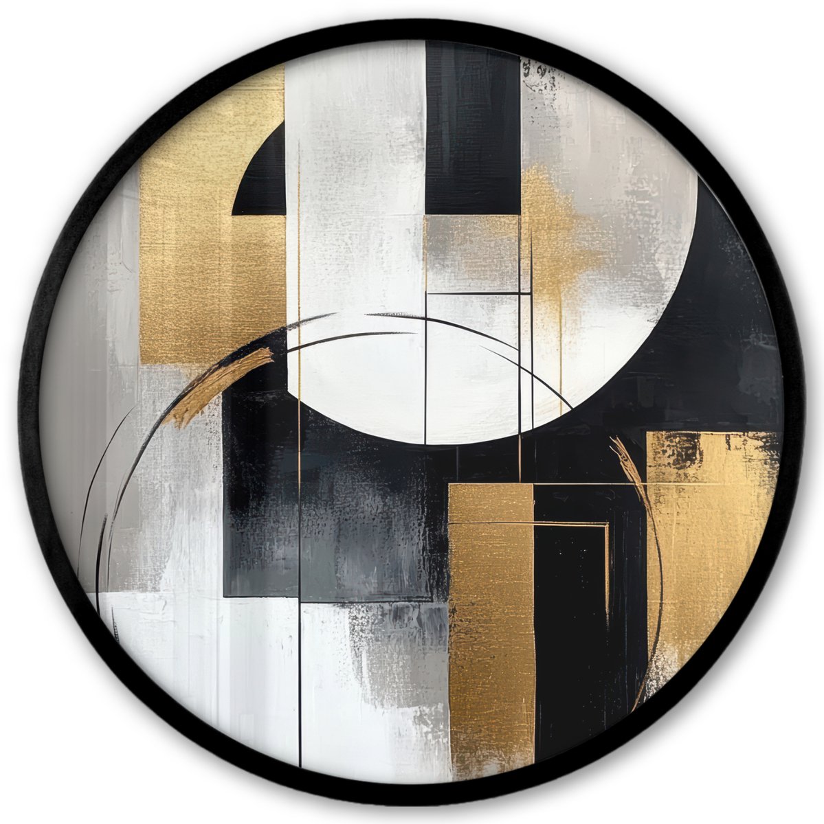 FrameYourWall Poster in lijst Rond - Fotolijst 40x40 cm - Posters - Abstract - Goud - Zilver - Vormen - Aesthetic - Ronde posterlijst zwart - Decoratie - Wanddecoratie woonkamer - Muurdecoratie slaapkamer Abstracte vormen