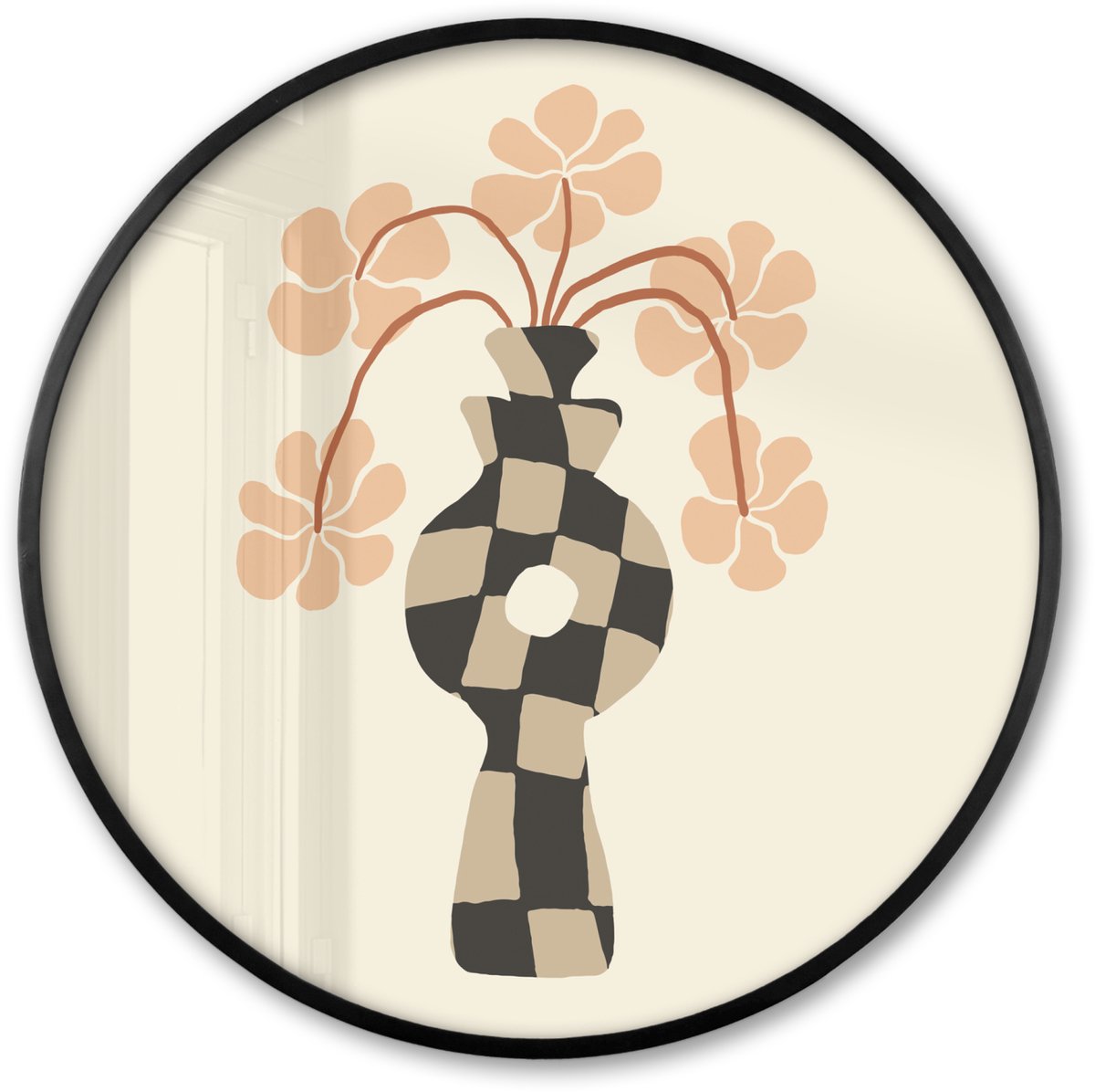 FrameYourWall Poster in lijst Rond - Fotolijst 80x80 cm - Posters - Bloemen - Vaas - Abstracte kunst - Modern - Ronde posterlijst zwart - Decoratie - Wanddecoratie woonkamer - Muurdecoratie slaapkamer