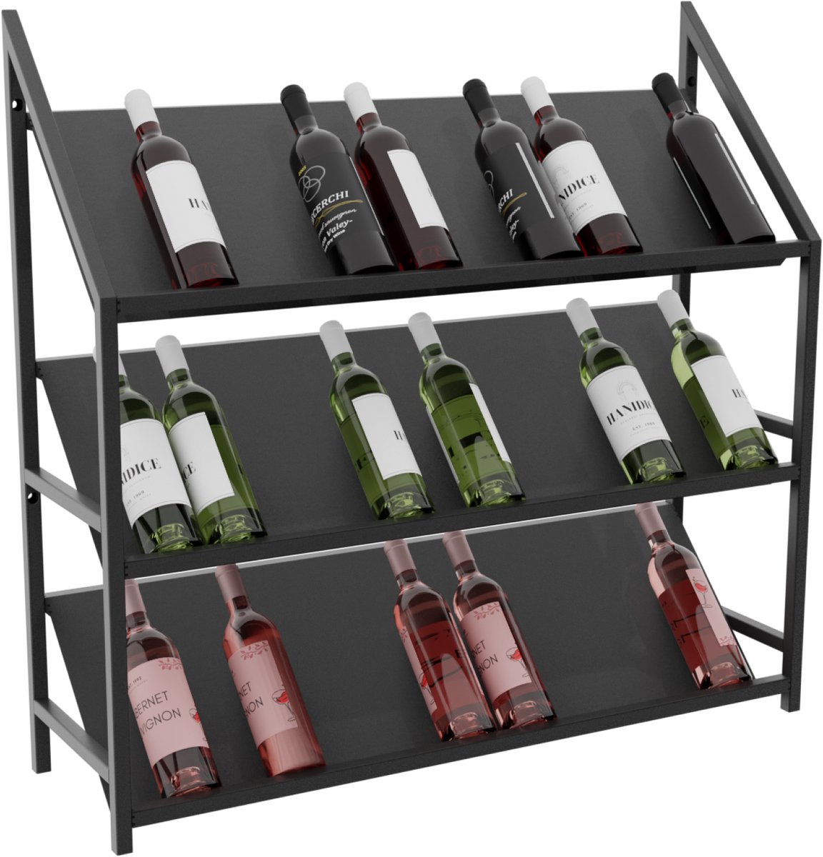 MetaloPro Wijnrek Bordeaux – Zwart Metalen Flessenrek Voor 36 Wijnflessen, Robuust Design, Ideaal Voor Keuken, Kelder Of Bar – 95x100x30cm