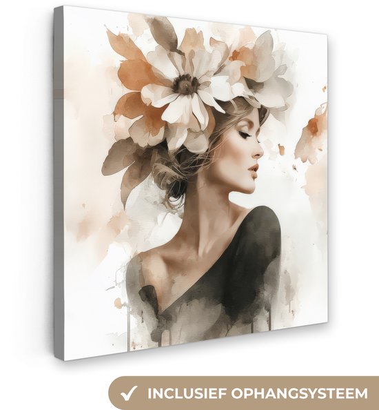 Tableau sur toile 20x20 cm - Décoration murale exclusive Blossom - Portrait - Visage - Décoration murale salon - Décoration chambre - Accessoires chambre - Peintures sur toile
