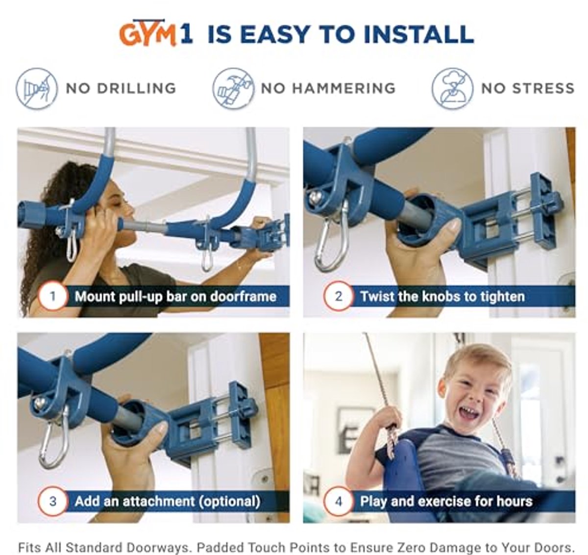 6-delige binnenspeeltuinset voor kinderen met schommel, optrekstang, ringen, trapeze, ladder en geknoopt touw - Veilig tot 136 kg