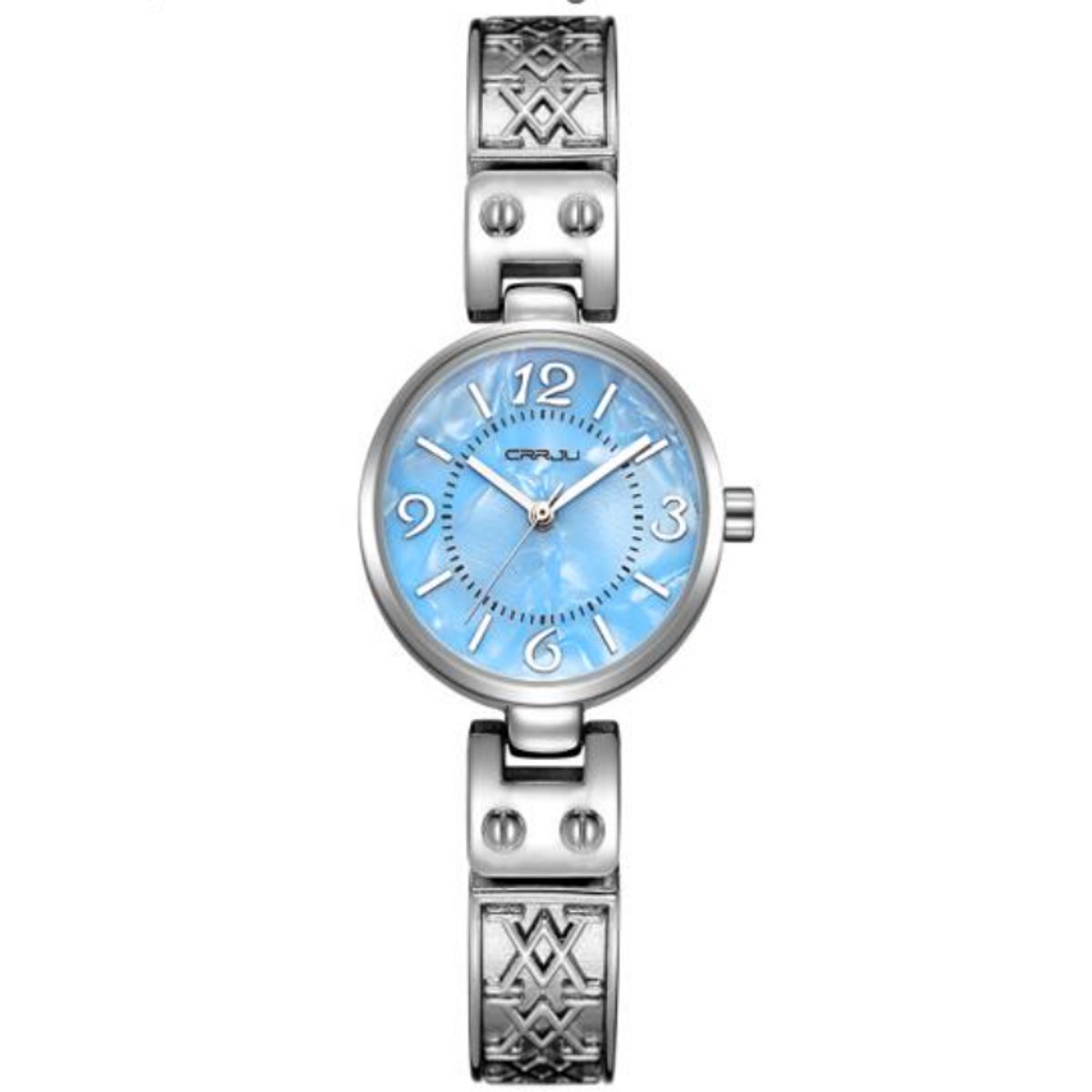CRRJU Horloge 2130 - Zilverkleurig Blauw - Dames - Quartz - 32 mm - Slank Ronde Kast - Roestvrijstalen Mesh Band - Auto Datum - Waterbestendig - Elegant - Casual - Mode