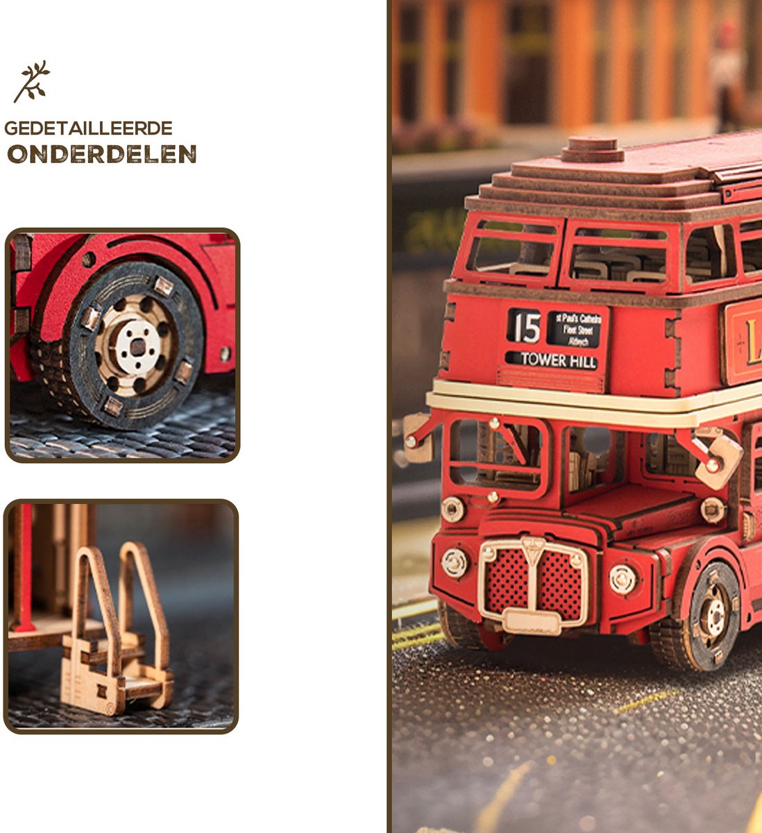 Robotime Rolife London Tour Bus TGM02 3D houten bouwpakket