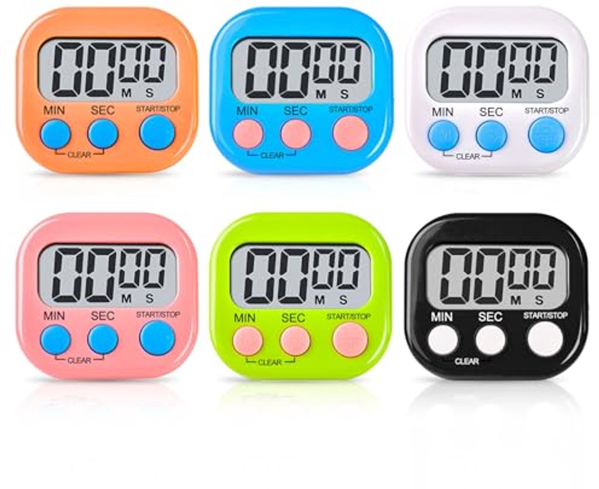Digitale Keukentimer 6 Stuks met LCD Scherm en Magnetische Bevestiging