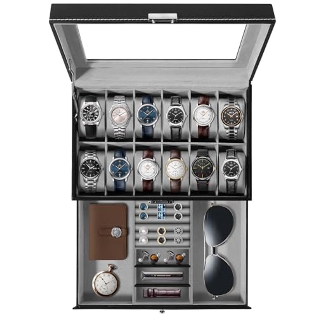 Elegant Horloge Box voor 12 Horloges met Lade
