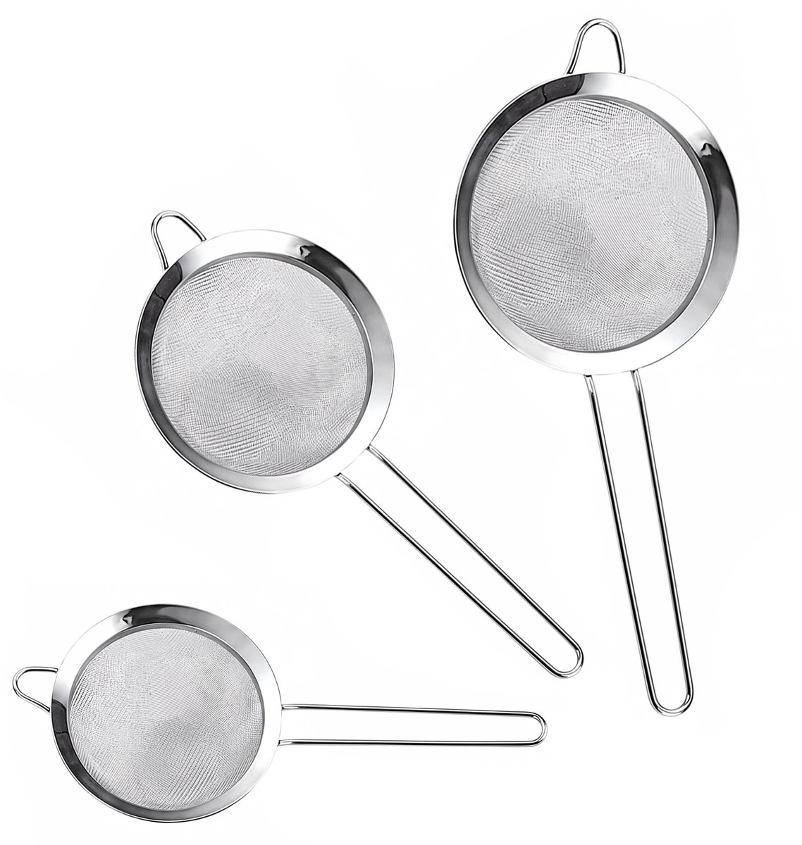 Zeef Set - 3-Delig - Vergiet - Keukenzeef - Ø8 cm / Ø 14 cm / Ø 20 cm - RVS - Vaatwasserbestendig - Zeefje - Zilver
