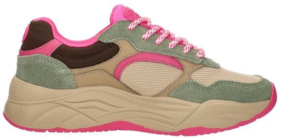 Baskets femme Scotch&Soda Celest en daim vert avec des accents roses