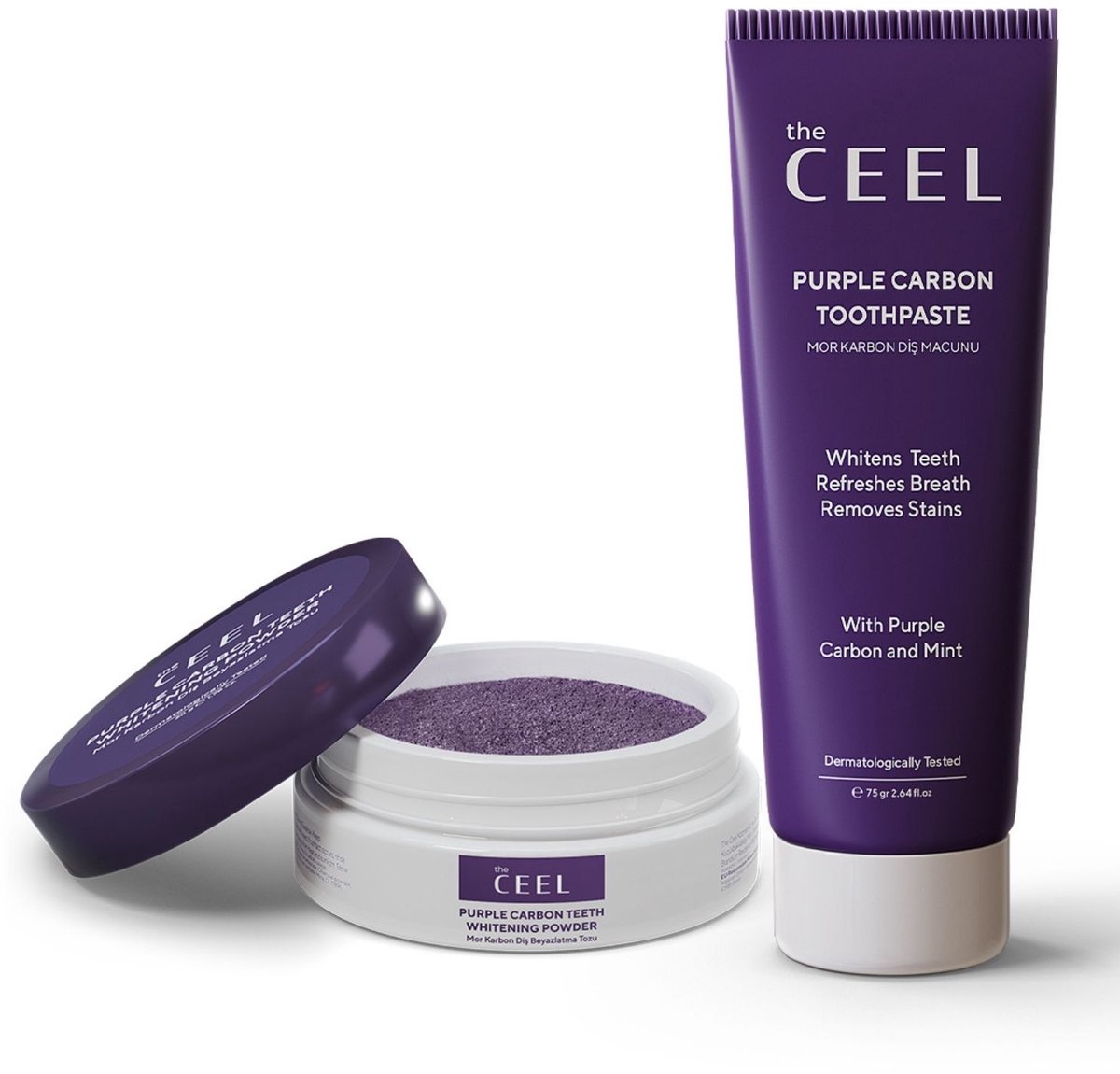 Actieve Paarse Kool Whitening Tandenset - Tanpasta & Tandpoeder van paarse houtskool voor wittere tanden