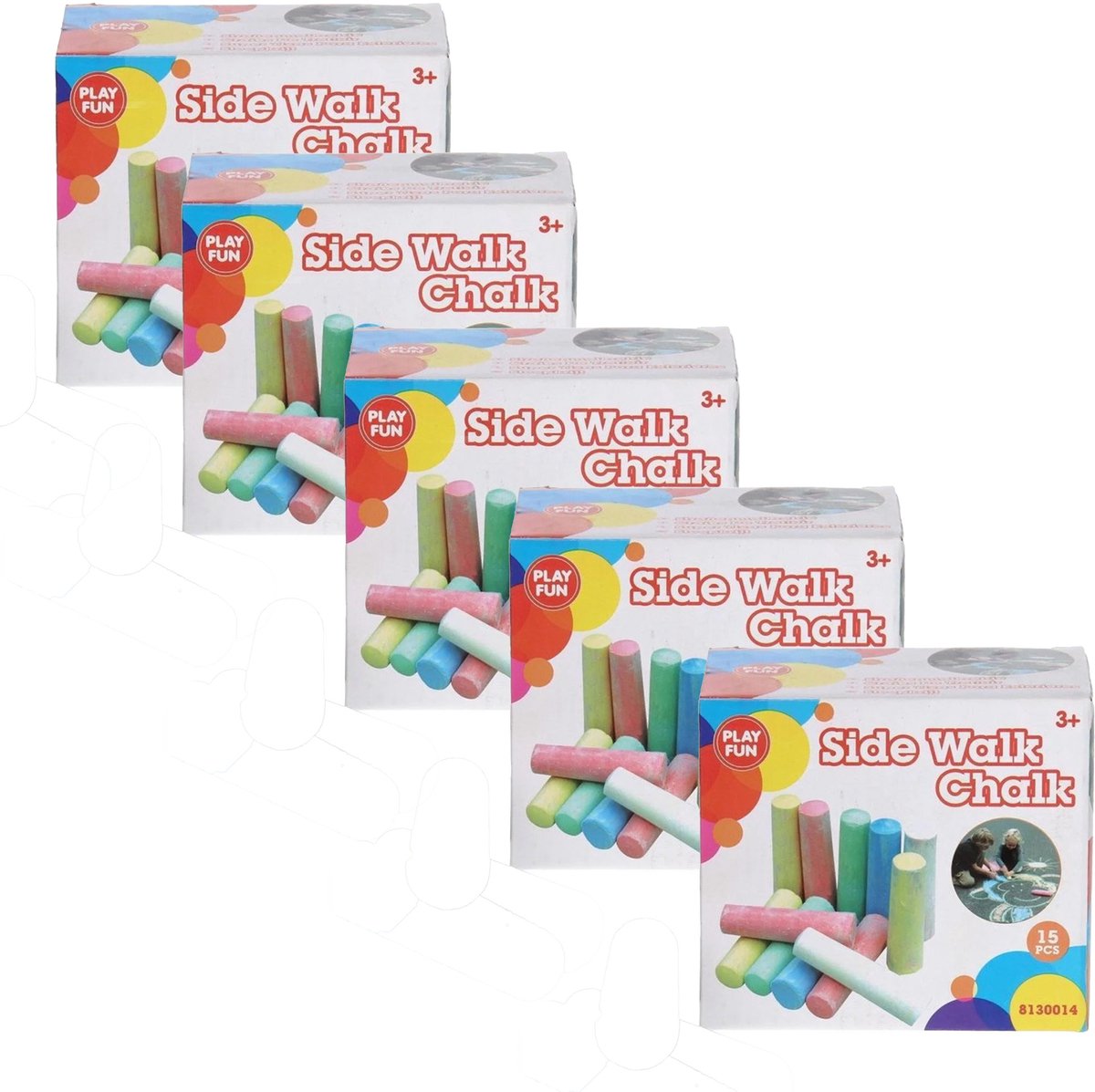 Playfun stoepkrijt - 5x setje - multicolor - 10 cm - krijt in doosje - kleuren/tekenen