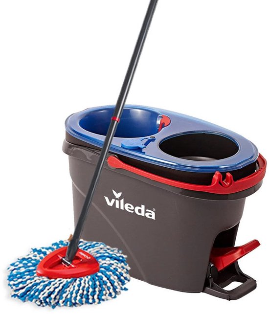 Système de serpillière rotative Vileda H2Pro, ensemble complet avec serpillière rotative et seau avec pédale, deux réservoirs d'eau séparés, eau propre à chaque chasse d'eau
