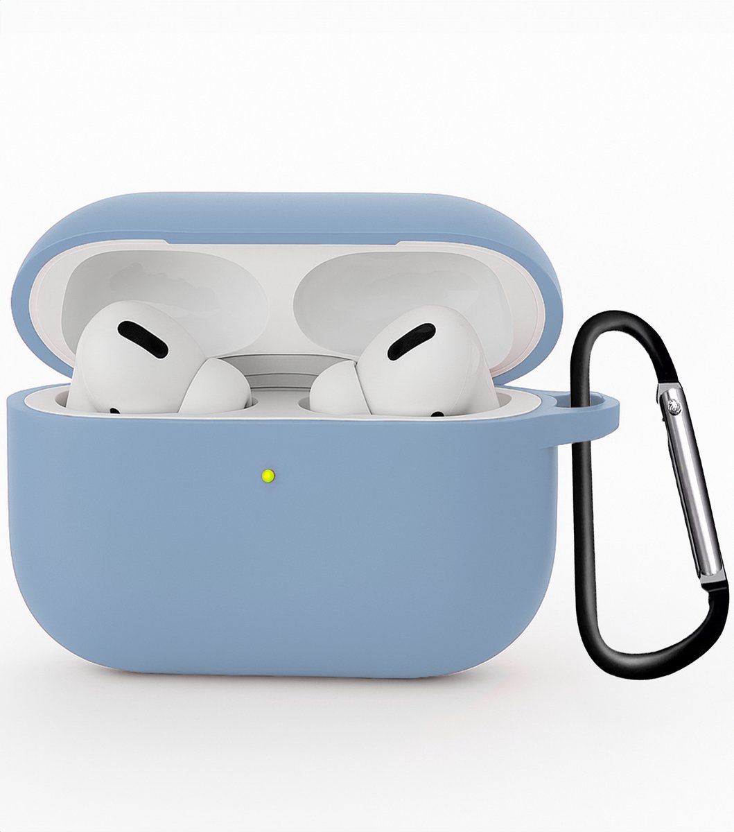 Hoesje - Geschikt voor Apple Airpods Pro 3 - Siliconen Hoes met Clip - Silicone Case Cover - Lichtblauw