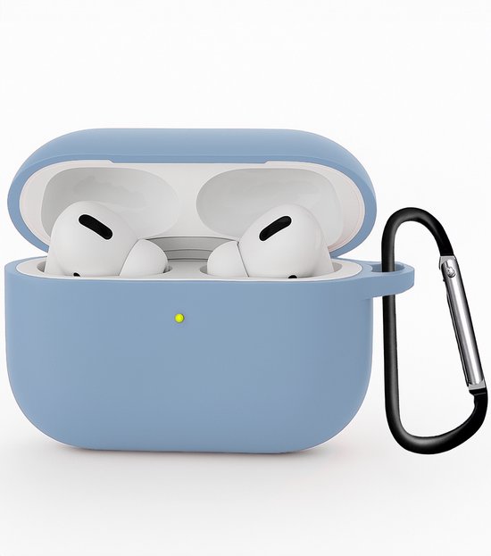 Hoesje - Geschikt voor Apple Airpods Pro 3 - Siliconen Hoes met Clip - Silicone Case Cover - Lichtblauw