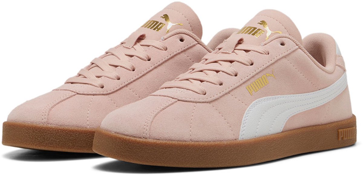 Roze Puma Club II voetbalschoenen voor mannen, EU 40, met witte details en een bruine rubberen zool.