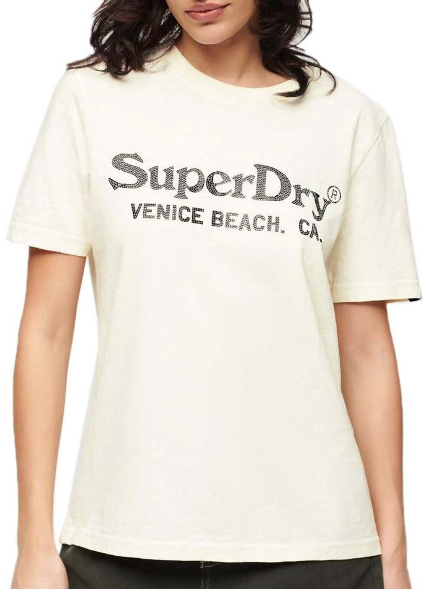 Superdry Metallic Venue T-shirt met relaxte pasvorm Dames T-shirts Creme