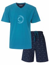 MEQ Heren Shortama - Pyjama Set - met V-hals - Aqua Groen - Maat 3XL