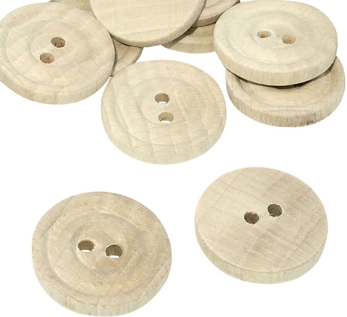 C56472 - Houten knopen - 10 rond Ã˜ 15 mm - Natuurlijke kleuren - 2 gaten - Hoogte 3.5 mm - Naaiwerk en handwerk