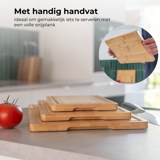 Ensemble de 3 planches à découper Organess (38 x 25,3 / 30,5 x 20 / 23 x 15,2 cm) - Pour la Cuisine, Planches à découper, planches de service, planches à fromage, planches à boissons et planches à tapas - Planches à découper en bois de Bamboe