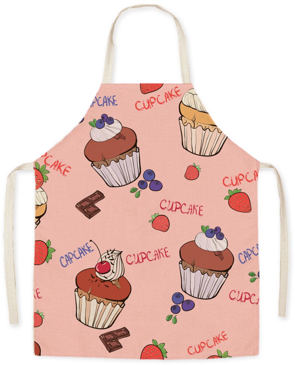Kinderkeukenschort van linnen (roze cake-aardbei)
