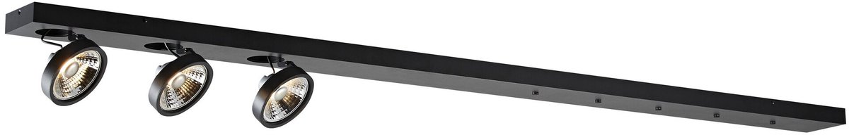 AEON-3 XXL zwarte aluminium plafondbasis 1800 mm, 3 lichtpunten voor AR111 LED pendellampen, 2700K, dimbaar, IP20