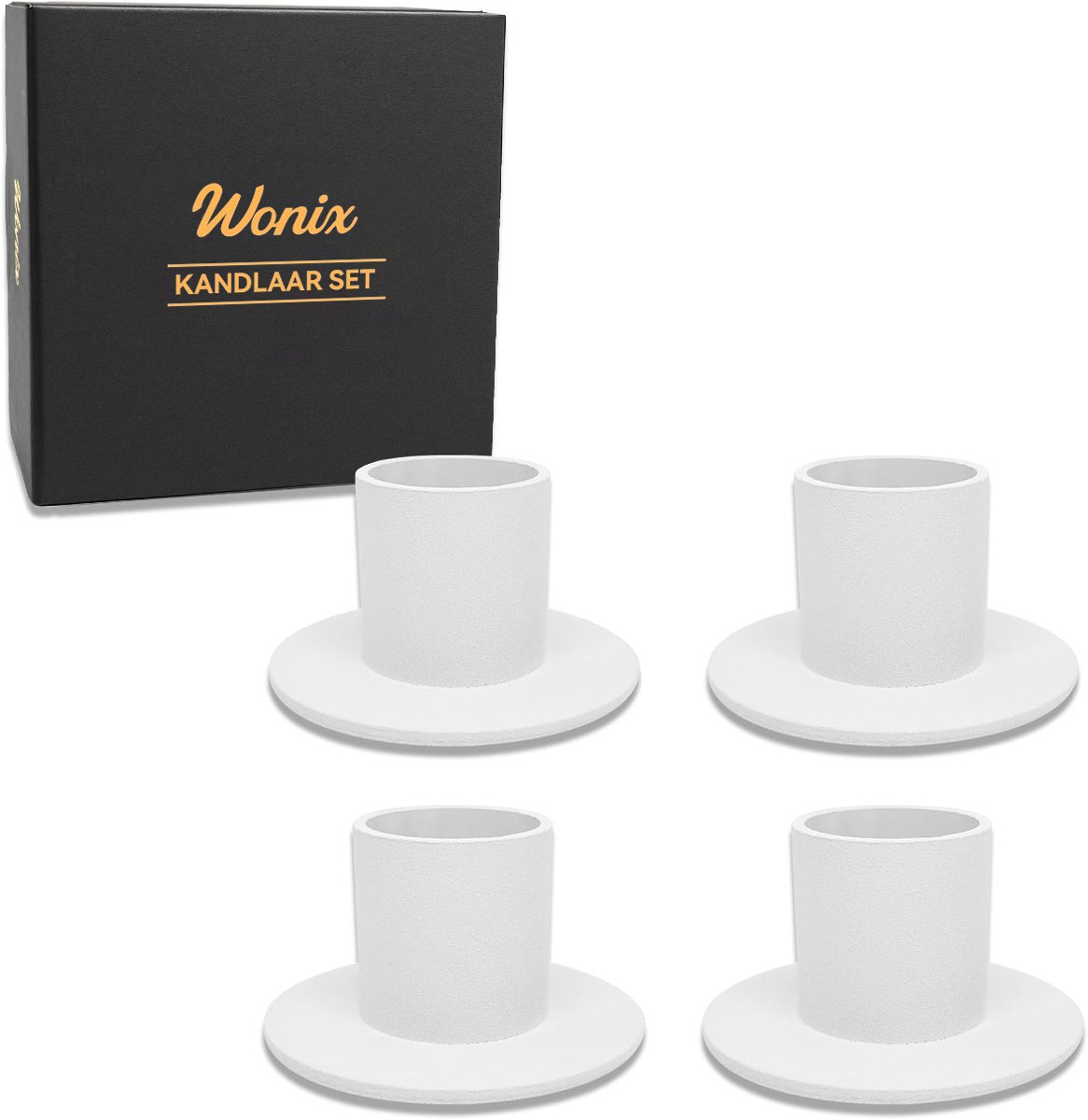 Wonix - Kandelaars - 4 stuks - Φ2.5 cm - Kaarsenhouders - Kaarsenstandaard - Kaarsenonderzetter - Woonaccessoires - Decoratieve accessoires - ijzer - Wit - Theelichthouder - Kaarsen plank