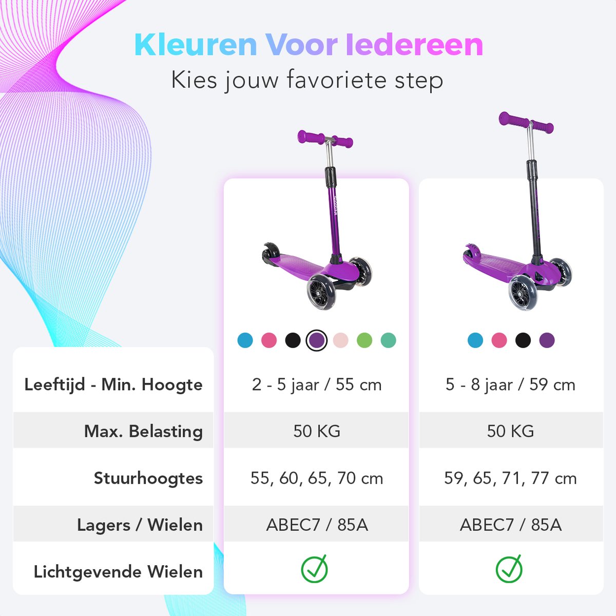 LifeGoods Kinderstep - Step 2-5 Jaar - 3 Lichtgevende LED Wielen - Hoogte Verstelbaar - Jongens/Meisjes - Paars — afbeelding 6
